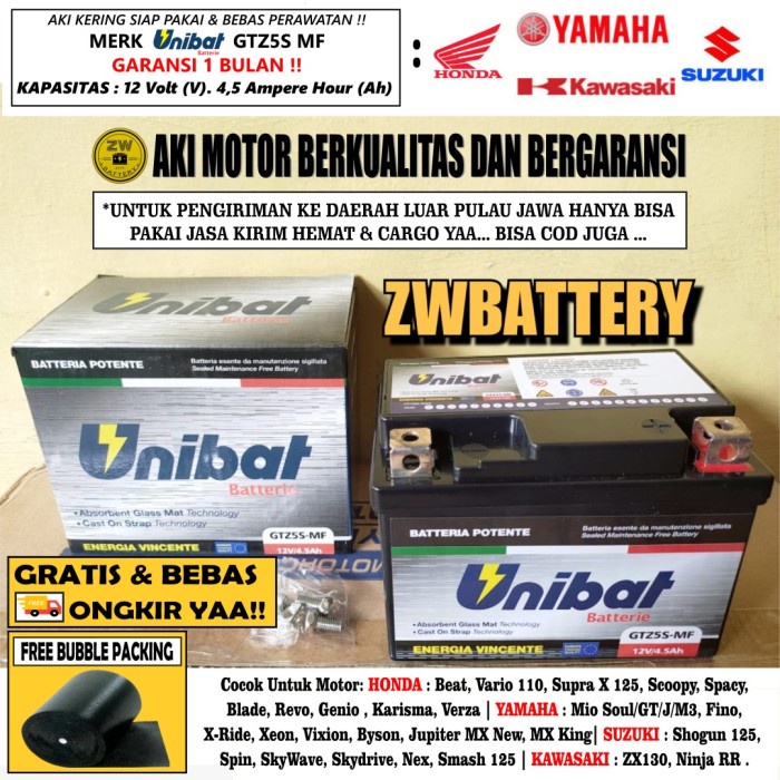 Best Seller Aki Motor Honda Revo, Blade 110 Gtz5S Itobatt Gel/Aki Kering 5Ah