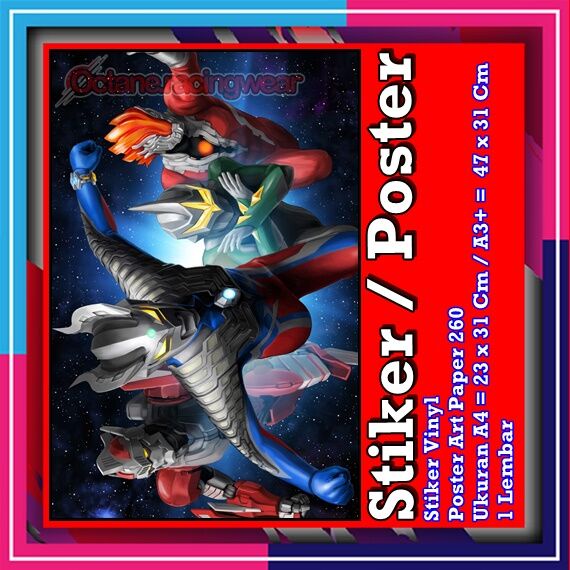 Stiker Poster A3+ | A4 Ultramen 2 Taro Gaia Dina Ginga Tiga Leo Cosmos Nexus Mebius king zero Animasi Anime Mecha Kartun Jepang Acara Tv Kertas Sticker dinding Kaca Kamar Laptop Hp Buku anak ArtPaper Vol-4