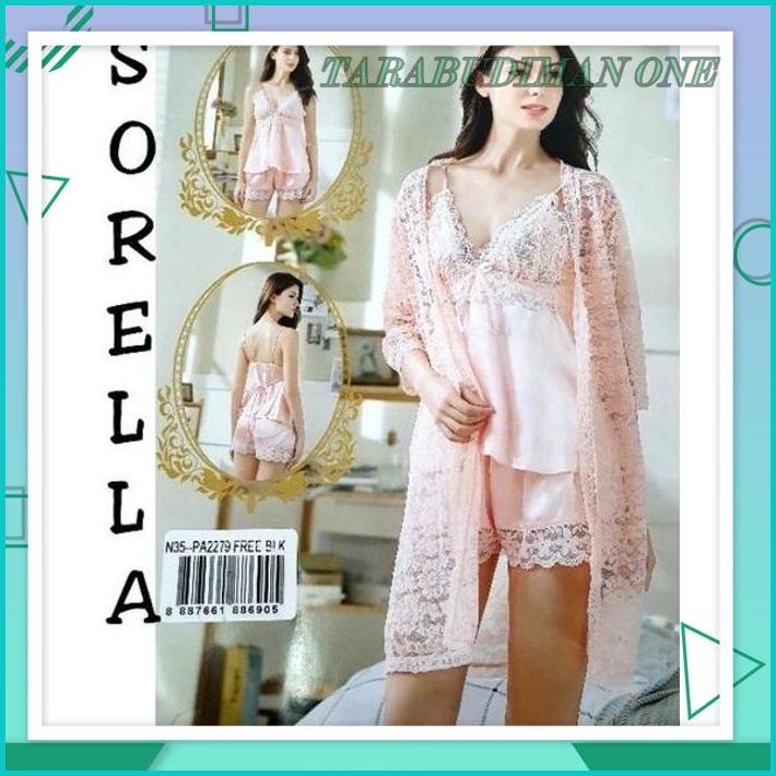LINGERIE SETELAN + KIMONO RENDA SORELLA 2279 BEBAS ONGKIR 