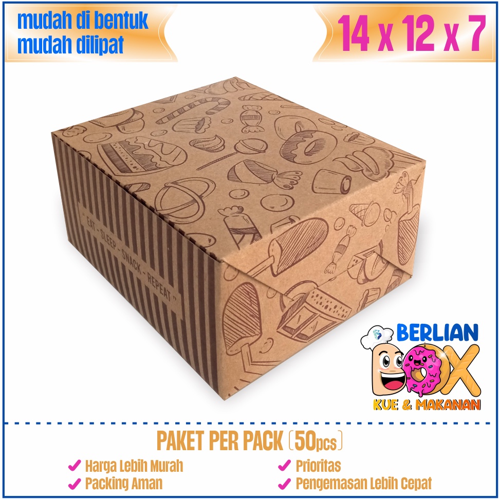 

[Miliki] Dus Kue Bahan Kraft 12x14 cm Dus Snack Craft Tempat Snack Isi 50 34