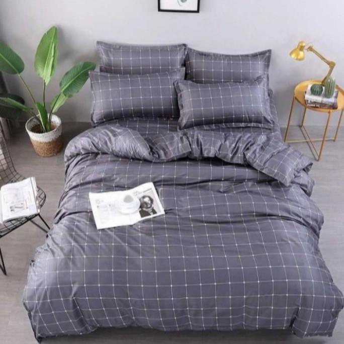 Terbaru Sprei Set Kotak-Kotak Abu || Aesthetic Korea Series