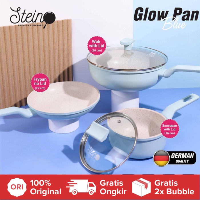 Panci Glow Pan Steincookware Blue Glowpan Biru Stain Stein Cookware