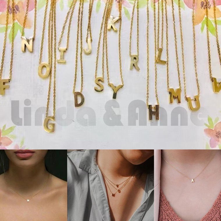✥Best✻➩ DRFCY Kalung Nama Inisial Huruf Abjad Liontin - Kalung Huruf Titanium N82 ➺Terupdate