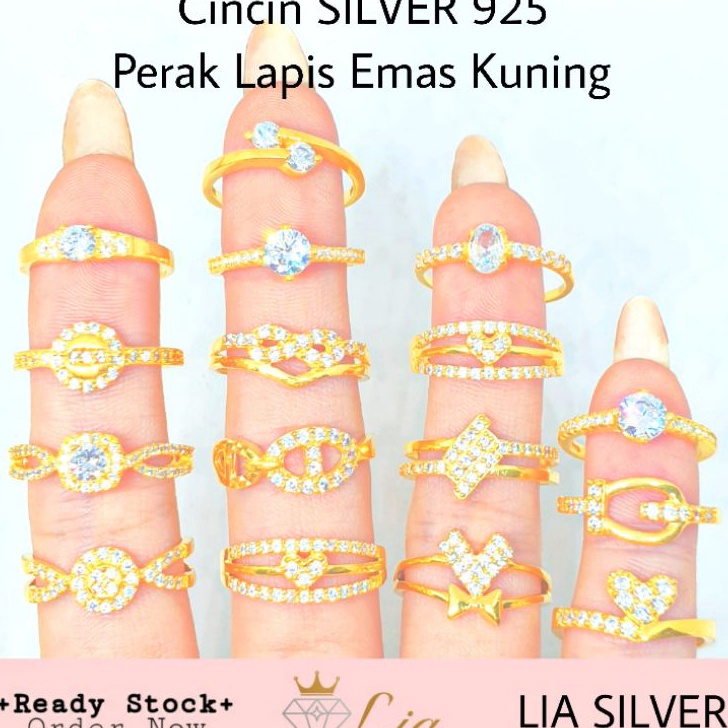 ➧Terlaris Q679N Cincin SILVER 925 - Perak Lapis Emas Kuning S82 Stock Banyak