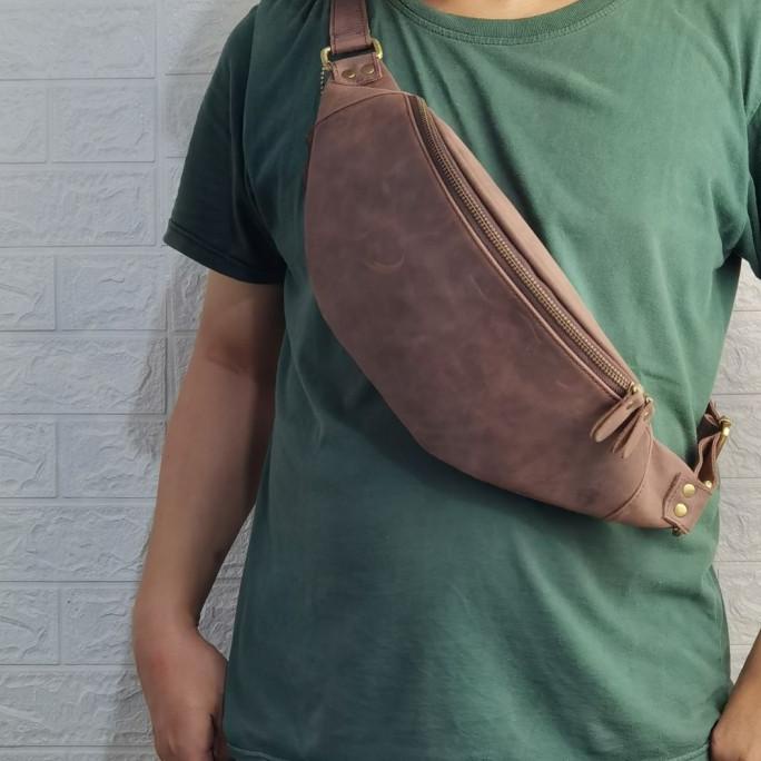CEDRO LEATHER Tas Kulit asli Waistbag WB02 Resleting YKK Original