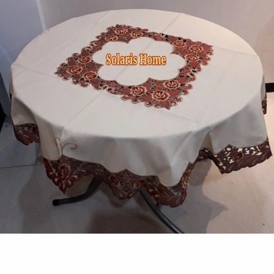HOT SALE TAPLAK MEJA MAKAN KAIN BULAT 4 - 6KURSI,KREM TEBAL SULAM BORDIR TERMURAH