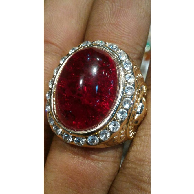 ] Cincin Titanium Tanam Batu Akik Pecah Seribu Merah