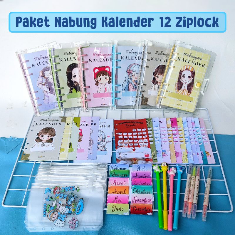 [12 Ziplock] Paket Binder Nabung Kalender 12 Ziplock tempat uang | Binder Keuangan Murah