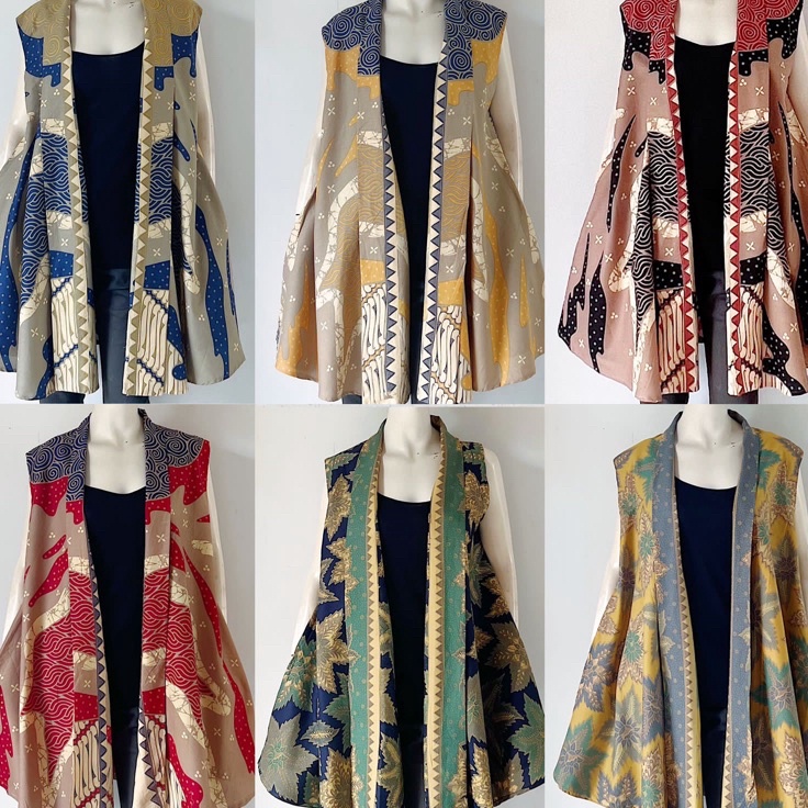 Terbaru➤ BHAKC Outer Vest Wanita Kekinian Modern Jumbo Ld 140 Panjang 70cm Bahan Katun Batik Motif A