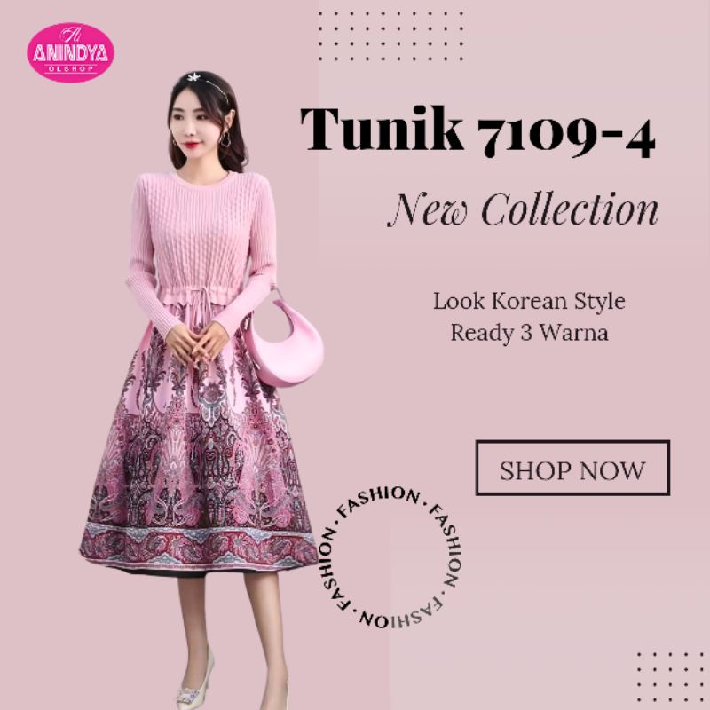 Anindya Fashion Presents Pakaian Wanita Tunik Rajut Mix Katun 7109-4 By Zara Woman Dress Korean Style Elegan
