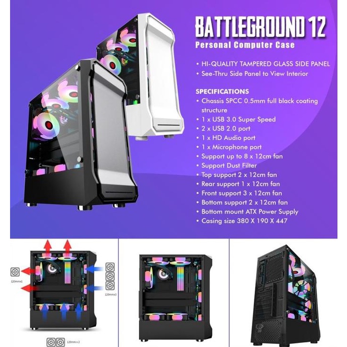 Casing Simbadda BattleGround 12 BLACK - ATX, mATX Tempered Glass