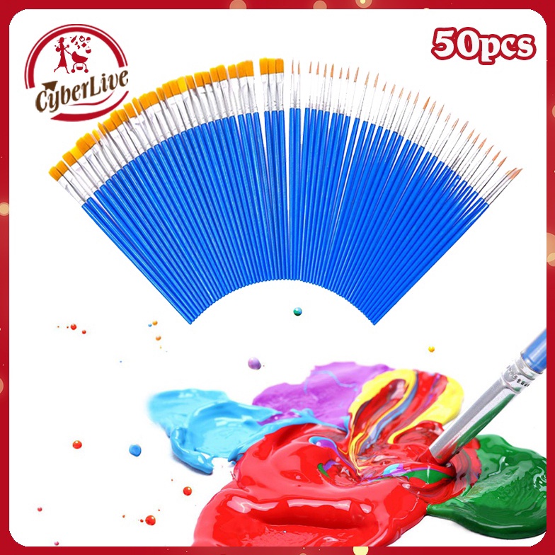 

Ready 50pcs Kuas Lukis Set Paintbrush Paint Brushes Kuas Cat Minyak Dan Air Serba Murah