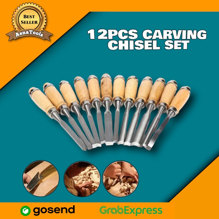 

Terlaris Set Pisau Ukir Pahat Kayu 12 In 1 / Wood Carving Art Chisel