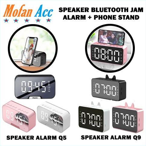 Update Speaker Jam Bluetooth Q5 Q9 Led Alarm Clock + Phone Stand Hoer Digital Display Smart Portable