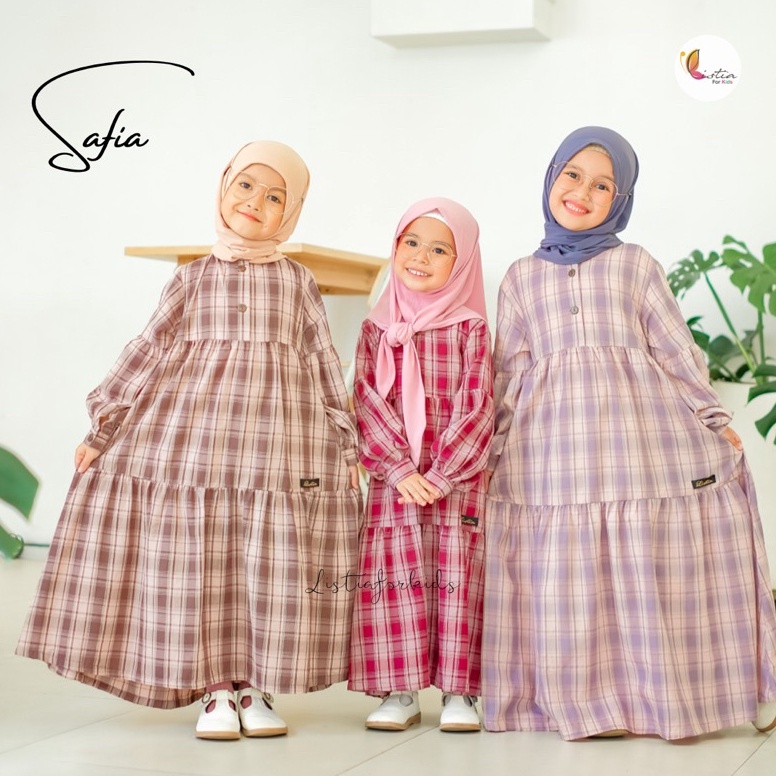 Flash Sale✰ Gamis Anak SAFIA - Baju Gamis Anak Perempuan 0-12 Tahun Katun Premium Kotak Kotak by Lis