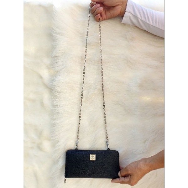 Toscano Dompet Panjang Tas Sling mini Tali Rantai Banyak Ruang Kartu Kulit Asli Wanita