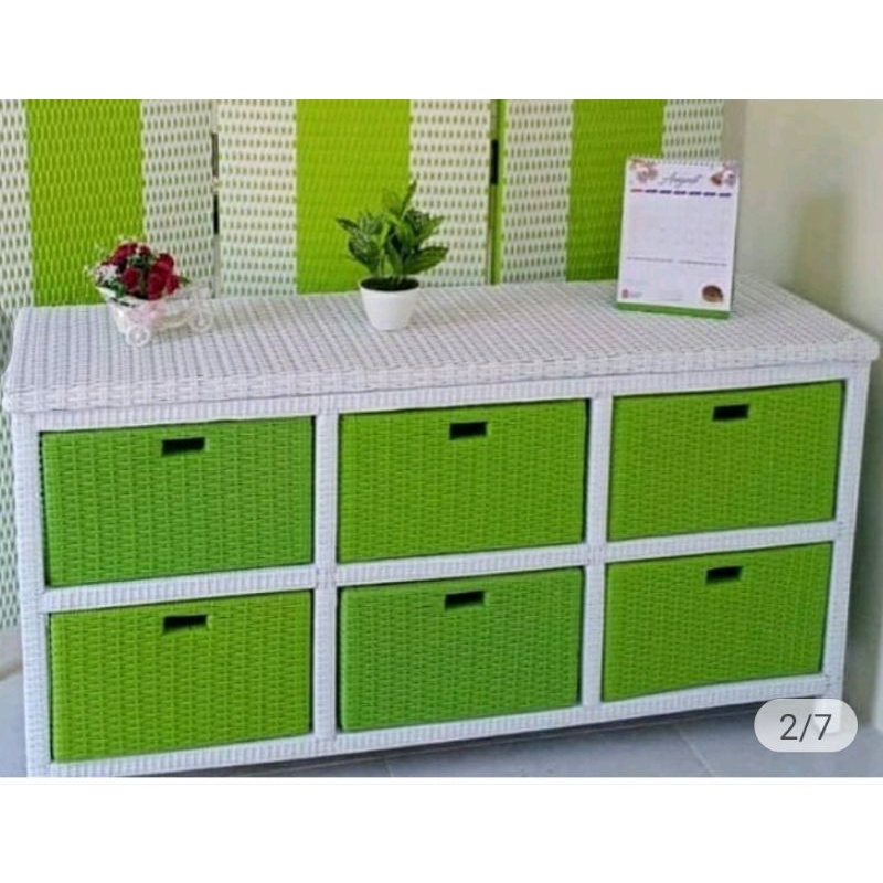 Lemari rotan sintetis 6 laci samping#Loker#lemari baju#lemari dokumen#lemari serbaguna