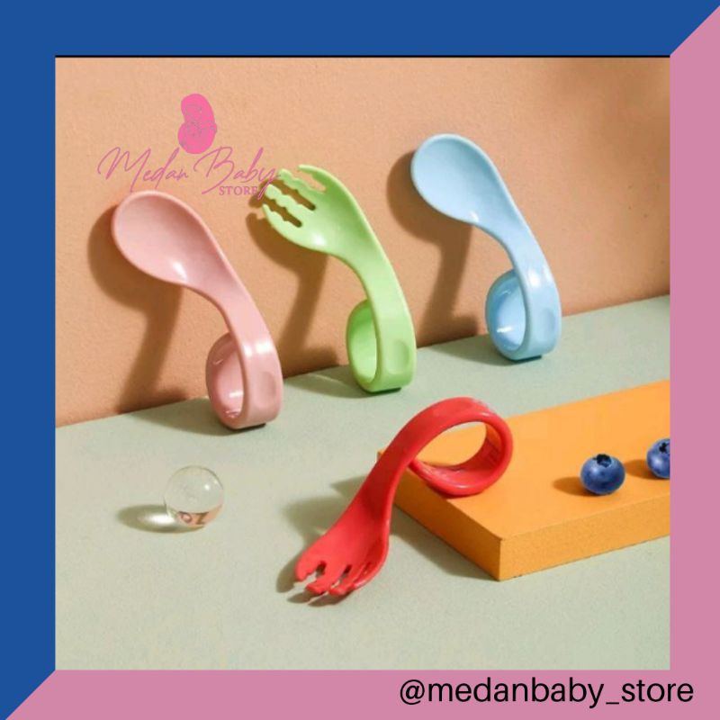 SENDOK GARPU MAKAN ANAK BAYI SET 2 PCS  / SENDOK ANAK BELAJAR MAKAN