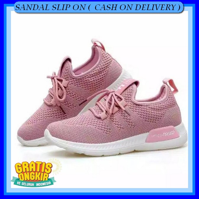 Slip On Cewek Sendal Karet Ibu Ibu Senam Sepatu Kets Wanita Import Original 100% Tanpa Tali Sandal S