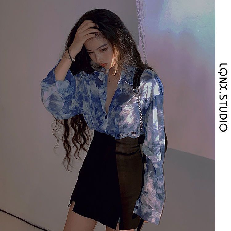 Kemeja Sifon Ikat Celup untuk Wanita Musim Panas2022Kemeja Tabir Surya Tipe Tipis Retro Longgar MWGF