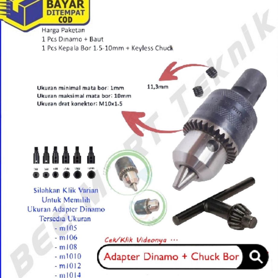 ★★★ JUo Konektor dinamo ke kepala bor Paket cuk bor dan adaptor dinamo 775 adapter dinamo as 10 mili