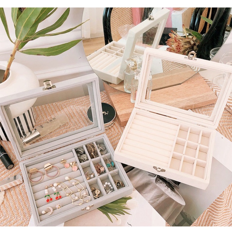 ★★★ Cd Kotak Perhiasan Travel Jewelry Anting Kalung Cincin Box Penyimpanan Emas Aksesoris Wanita h K