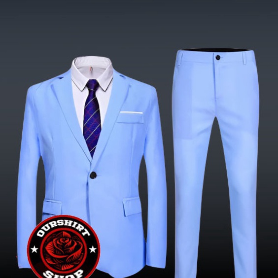 Bestseller SETELAN JAS CELANA BIRU MUDA FORMAL / JAS FORMAL PRIA / JAS KANTOR / JAS NIKAH TERBARU