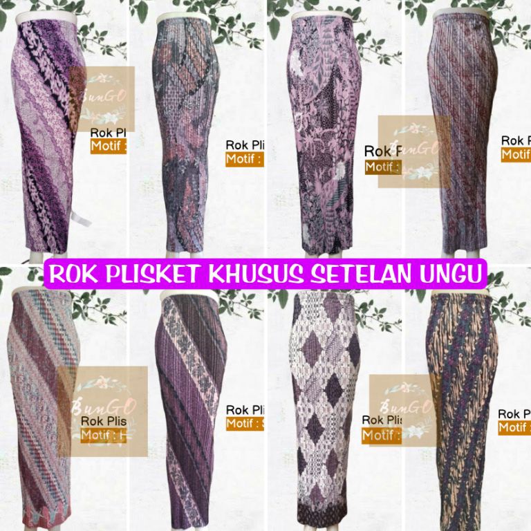 EM78 (BunGO) Rok Plisket Batik Setelan Ungu Lilac - Rok Purple - Bawahan Kebaya - Rok Lipit - Rok Sp