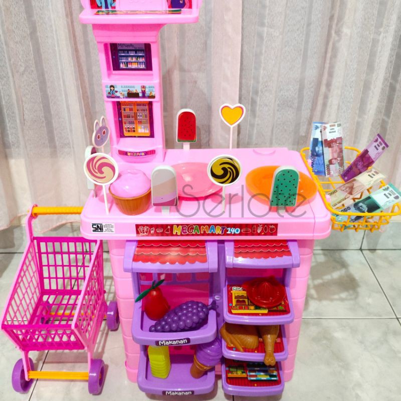 MAINAN ANAK KITCHEN MEGA MART MINIMARKET TROLI LENGKAP UKURAN BESAR