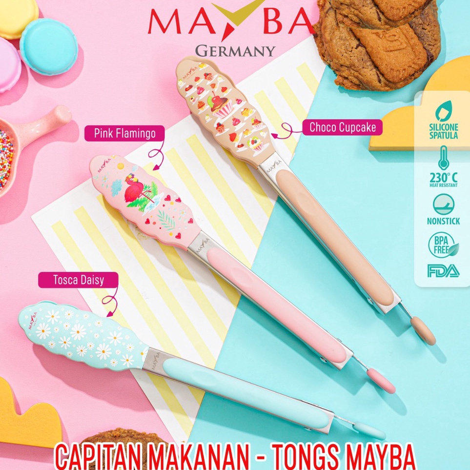 _ IP CAPITAN Makanan silikon MAYBA TONGS KARAKTER MOTIF CHOCO CUPCAKE/ PINK FLAMINGO/ TOSCA DAISY Sp