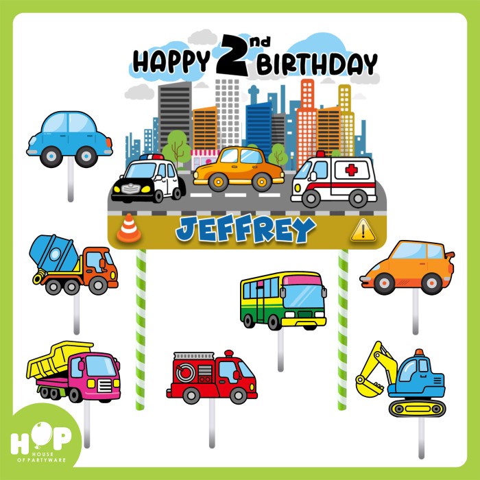 Best Seller Topper Cake Car Mobil Transportasi + Custom Nama Hiasan Ulang Tahun