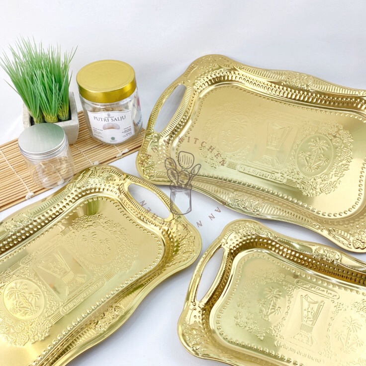 SuperSale Nampan/ Baki Arab Emas / Baki Stainless Steel Emas Kuning/ Baki Penyaji India Arab Timur T