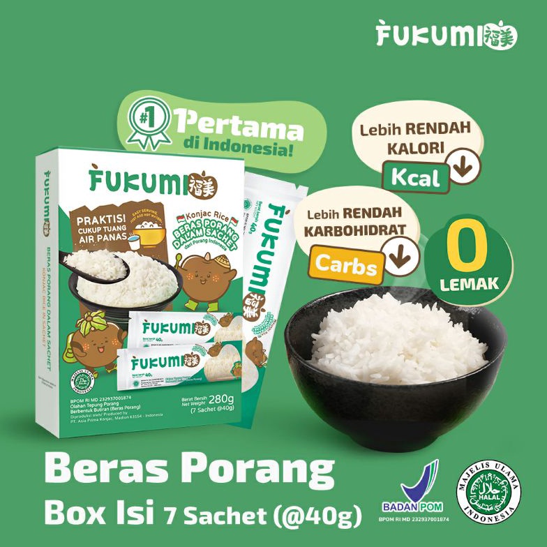 

Diskon.. Fukumi beras porang box isi 7 sachet|persachet 40gr beras porang fukumi 58