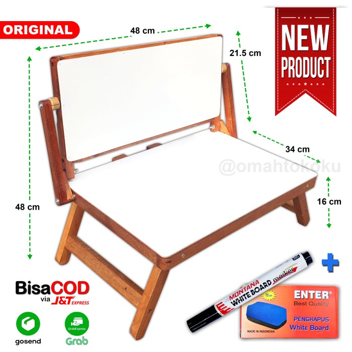 

Bestseller Meja Belajar Lipat Anak Double White Board Polos Portable Omahtokoku