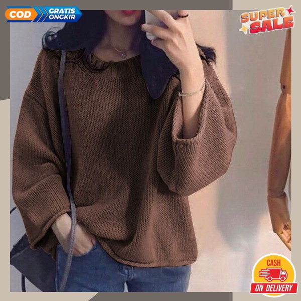 Sweter Wanita Korea Baju Wanita Kekinian Switer Import Korean Style Sweater Oblong Wania Swrter Basi