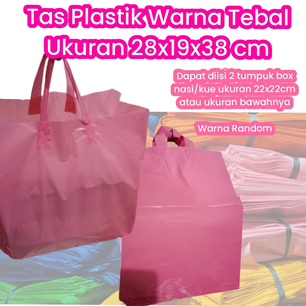 

100 pcs Tas Plastik warna tebal ukuran 28x19x38 cm untuk box nasi 22x22 cm, kantong kresek packing