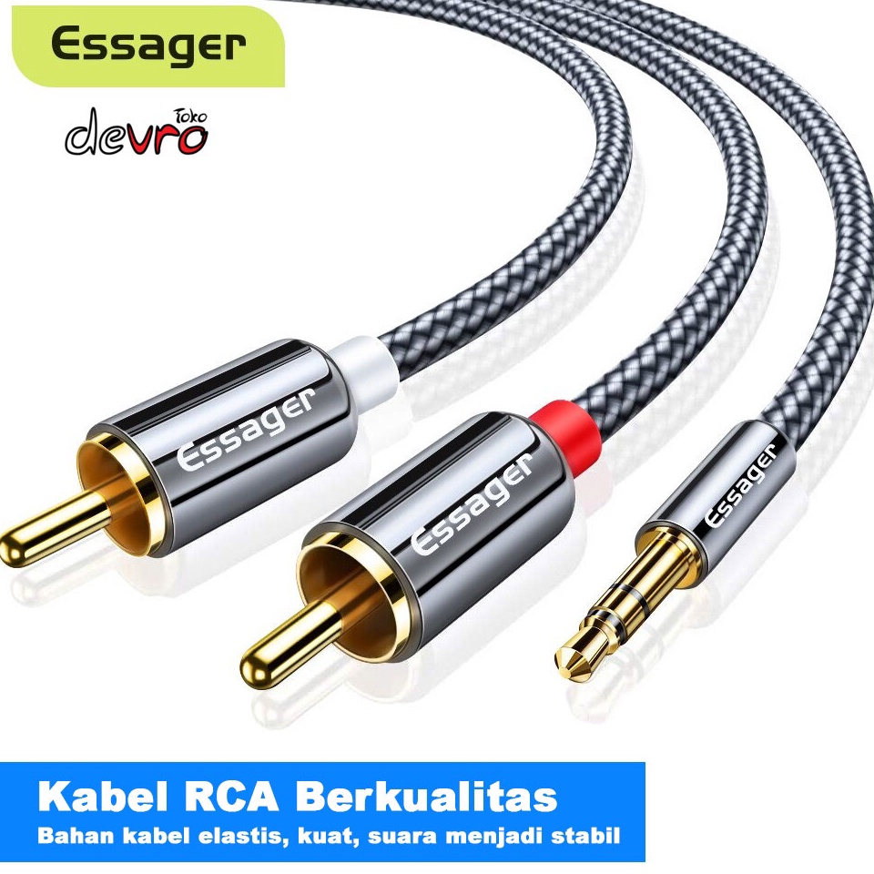 CHEKOUT. Kabel RCA ke Jack Aux 3.5mm - Kabel Audio HiFi 3.5mm to RCA 2 Meter - Essager AV117