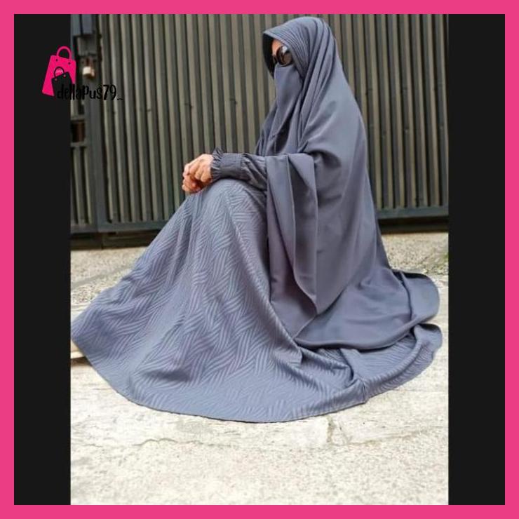 Gamis syari wolfis wollpeach silky embos set khimar cadar murah dellapus79_