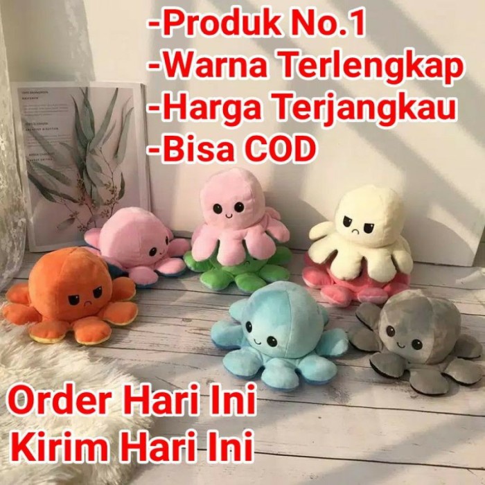Boneka Gurita 20cm Bolak Balik Octopus Doll Tiktok Moody Mood