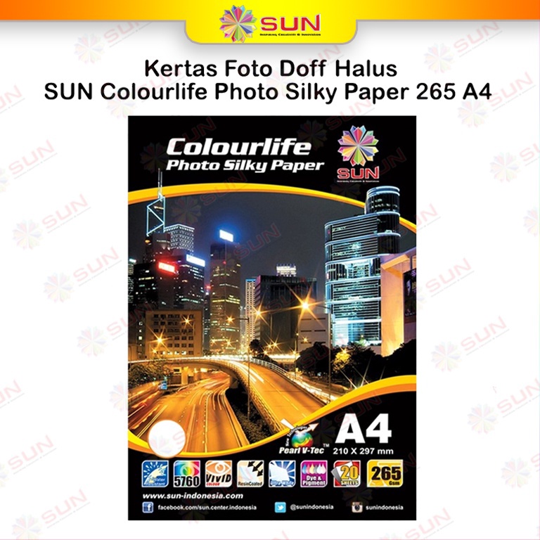 

81 Kertas Foto Silky Doff A4 - SUN Colourlife Silky Photo Paper A4 ( Support epson/canon/hp/brother ori/dye/pigment/art paper ink - 664, 003, 673, 790, 810, BT5000, GT51 52, dll) i8w0p