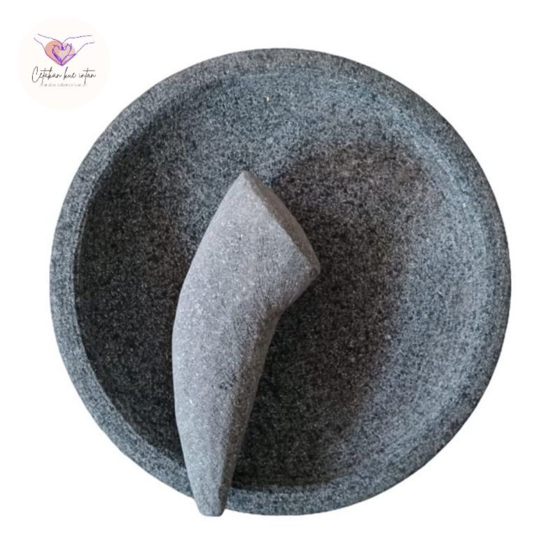 cobek batu asli bubut sama ulekannya ukuran 18cm