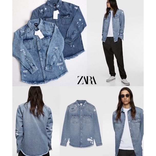 Terbaru 3.3 ZARA Ripped Denim Overshirt