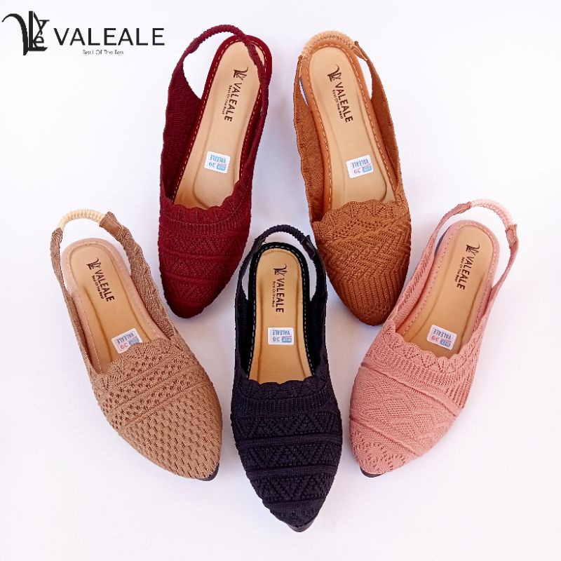 Sepatu sandal flat wanita rajut import bergelombng tali belakang VALEALE SANIA motif acak sandal fla