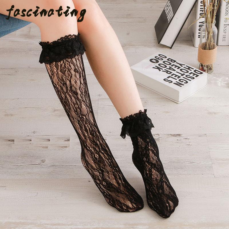 ❤spring sexy Lolita Socks Japanese Lolita Stockings Lace Bunching Socks Women's Korean-Style Mid-Cal