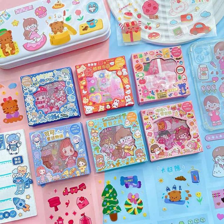 

Isi 100 Lembar Stiker Anti Air Box Kecil Lucu Senmu - Sticker Waterproof Aesthetic