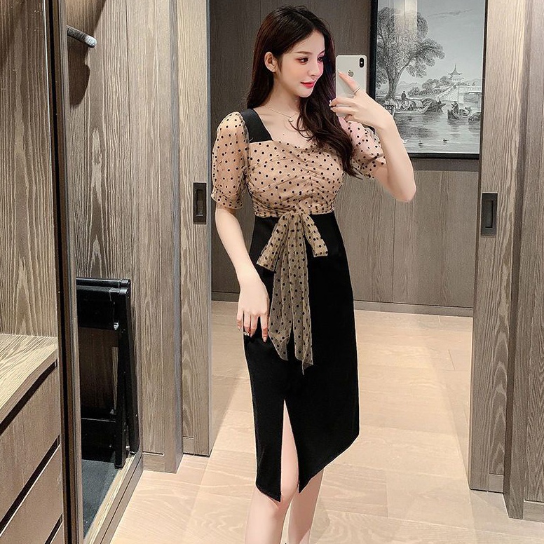 PALING DICARI. MissMoka Chloe Midi dress Chiffon Polkadot Tulle Korean girly feminim style