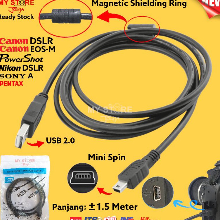 Chekout Kabel Data Kamera Mini USB 5pin Charger Cable ± 1.5M Canon EOS DSLR 550D 600D 650D 700D 750D