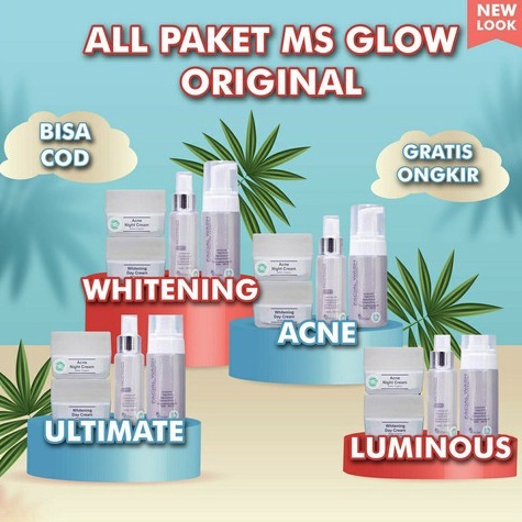 ❤[PROMO ⚡ALE!!!]❤ MS Glow Paket Wajah Whitening | Acne | Ultimate | Luminous Dengan Day Cream/ Daily