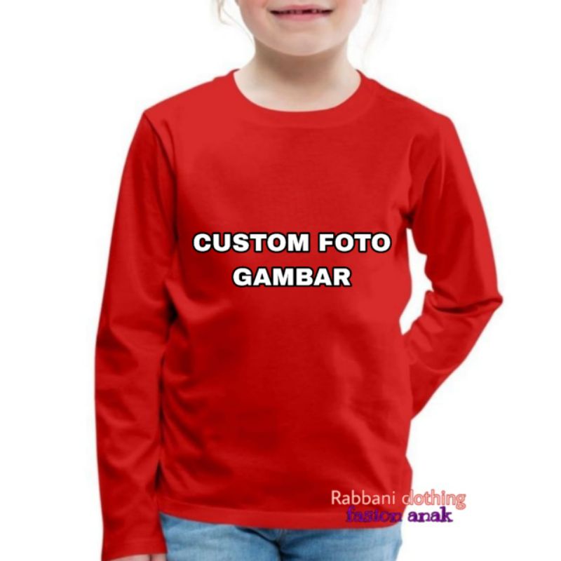 baju anak custom foto nama kaos lengan panjang