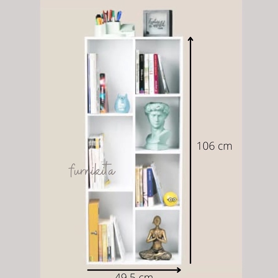 Ready Stok RAK BUKU PAJANGAN SERBAGUNA 7 SEKAT PUTIH MINIMALIS / LEMARI BUKU / LEMARI HIAS g Produk 